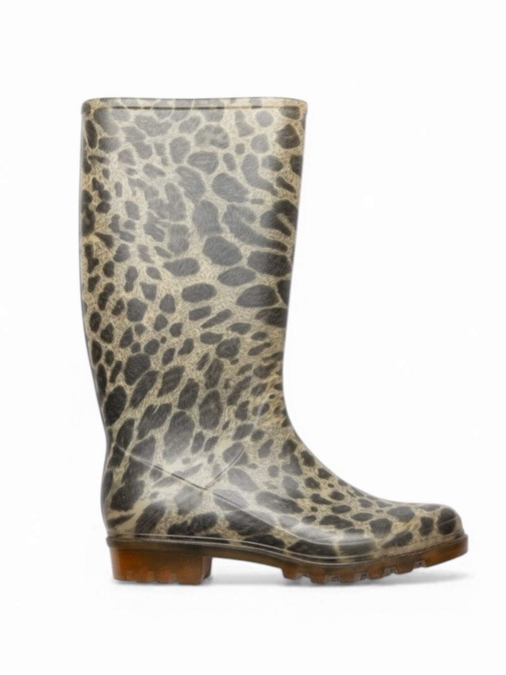 Leopard Print Rain Boots Clear Sole Waterproof Tall Boots Size 8